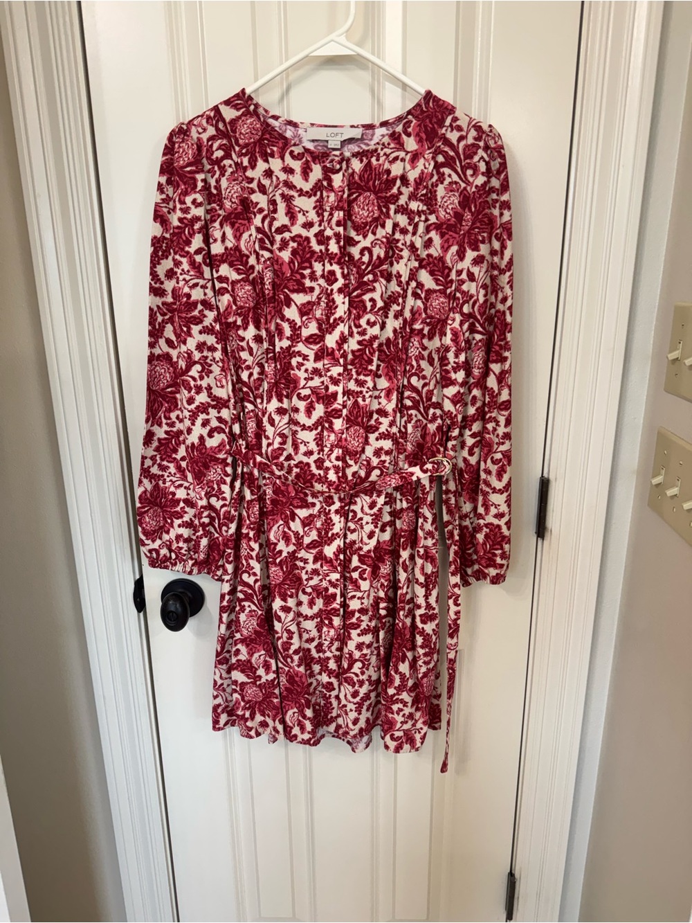 LOFT Red Floral Long-Sleeve Dress